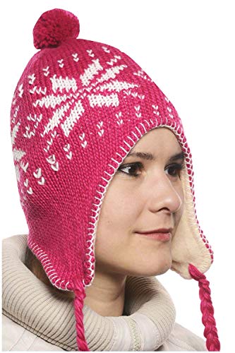 Peruanische Mütze Chullo Ch'ullu mit Bommel, Unisex, Herren/Damen, Farben zur Auswahl, Rosa, One size von MAROK-INERIE