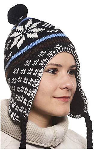 Peruanische Mütze Chullo Ch'ullu mit Bommel, Unisex, Herren/Damen, Farben zur Auswahl, Schwarz , One size von MAROK-INERIE