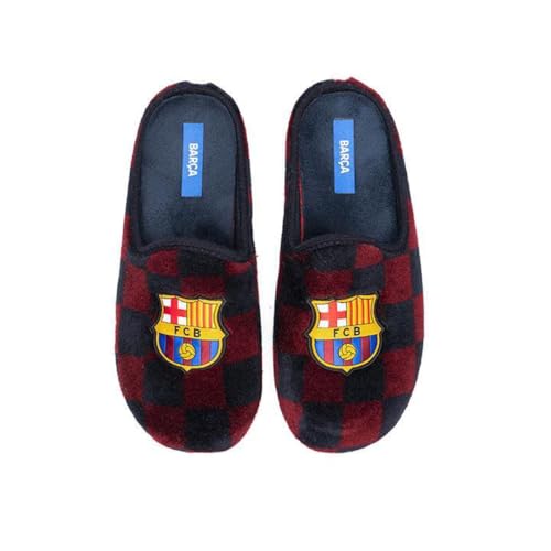 MARPEN SLIPPERS, Offizielle FC Barcelona Fußball Winter Hausschuhe Unisex für Herren oder Damen, Kariert Offene, Größe 36-37 von MARPEN SLIPPERS