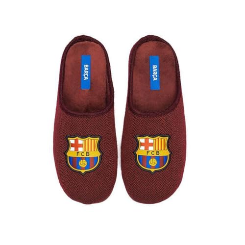 MARPEN SLIPPERS, Offizielle FC Barcelona Fußball Winter Hausschuhe Unisex für Herren oder Damen, Rot Fischgrätenmuster, Größe 44-45 von MARPEN SLIPPERS