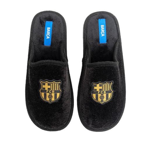 MARPEN SLIPPERS, Offizielle FC Barcelona Fußball Winter Hausschuhe mit flexibler Sohle für Kinder Jungen oder Mädchen, Schwarz Offen, Größe 35 von MARPEN SLIPPERS
