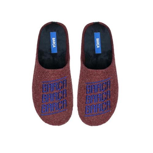 MARPEN SLIPPERS, Offizielle FC Barcelona Fußball aus Filz mit Barça Motto Winter Hausschuhe Unisex für Herren oder Damen, Bordeaux Offene, Größe 42-43 von MARPEN SLIPPERS