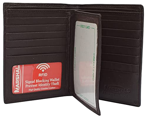 MARSHAL Herren Hipster Bifold Echtleder Multi-Card ID Holder European Wallet, Braun, medium, Faltbare Brieftasche von MARSHAL