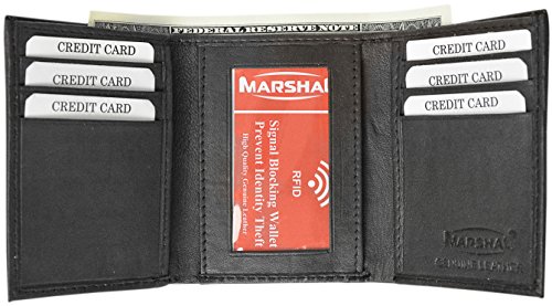 Marshal® RFID-blockierende Herren-Geldbörse aus Leder, schmal, dreifach faltbar, mit Box, Schwarz, Einheitsgröße, Classic von MARSHAL