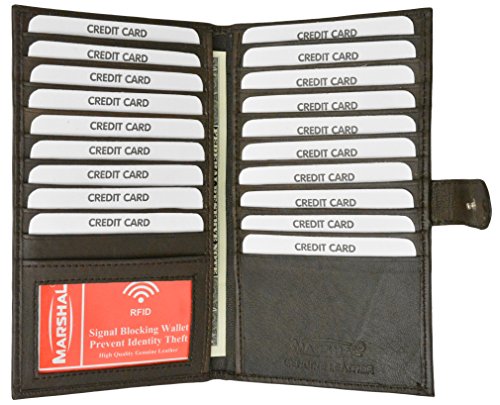Marshal Kreditkartenetui aus weichem Premium-Leder, RFID-blockierend, mit Knopfverschluss, Braun von MARSHAL