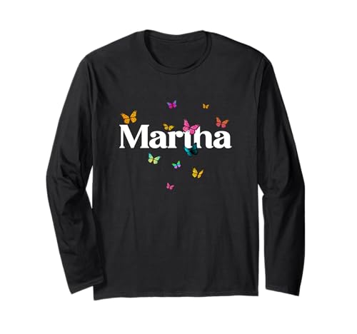 Martha - Schöner Mädchen Name mit bunten Schmetterlingen Langarmshirt von MARTHA Tochter Enkel Geburtstag Geschenkideen