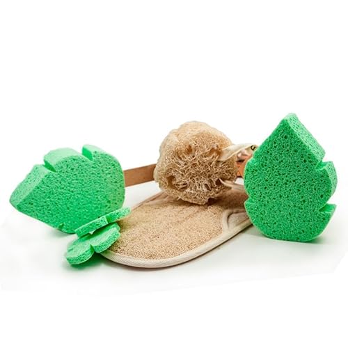 martini SPA - Eco Devoted - Set bestehend aus 1 Handschuh, 1 Bürste, 1 Luffaschwamm und 1 Zelluloseschwämmchen und 2 Make-up-Entferner mit Geschenkbox und Karte, 46 x 12 x 16 cm, 5 Einheiten - Made in von Martini Spa