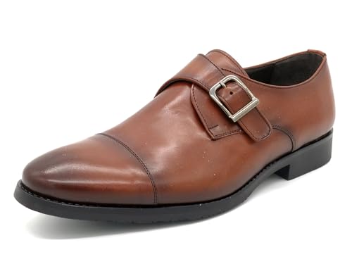 MARTTELY Herren Anzugschuhe Echtleder Business Schuhe Leder Schnallen Halbschuhe Cognac braun 41 von MARTTELY
