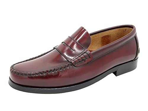 MARTTELY Herren Business Schuhe Leder Slipper Rahmengenäht Ledersohle Penny Loafer Anzugschuhe Slip-On Halbschuhe klassisch elegant Bordeaux Rot Größe 41 EU von MARTTELY