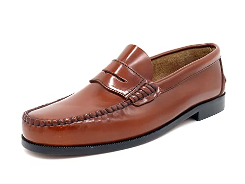 MARTTELY Herren Slipper Business Schuhe Ledersohle Rahmengenäht Premium Penny Loafer Anzugschuhe Slip-On Halbschuhe klassisch elegant Cognac Braun Größe 40 EU von MARTTELY