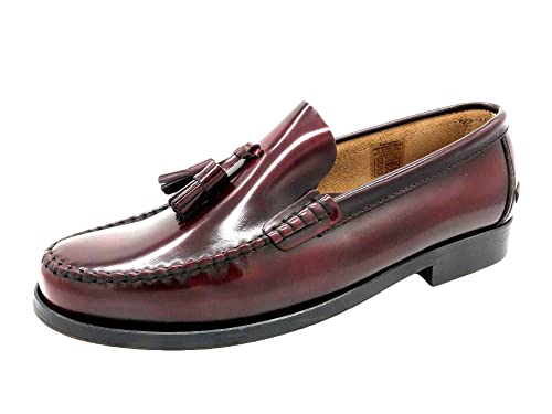 MARTTELY Herren Slipper Leder Business Schuhe Rahmengenäht Ledersohle Tassel Loafer Quasten Anzugschuhe Slip-On Halbschuhe klassisch elegant Bordeaux Rot Größe 39 EU von MARTTELY