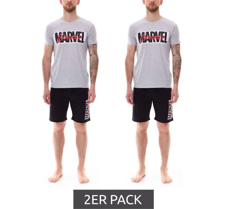 2er Pack MARVEL Herren Pyjama-Set mit MARVEL-Motiv Sommer-Pyjama kurzer Schlafanzug Homewear Grau/Schwarz von MARVEL