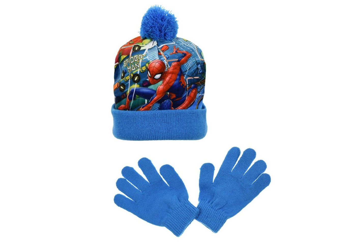 MARVEL Ballonmütze Spiderman Kinder Herbst Winter Set Mütze plus Handschuhe (2-St) Gr. 52 bis 54 von MARVEL