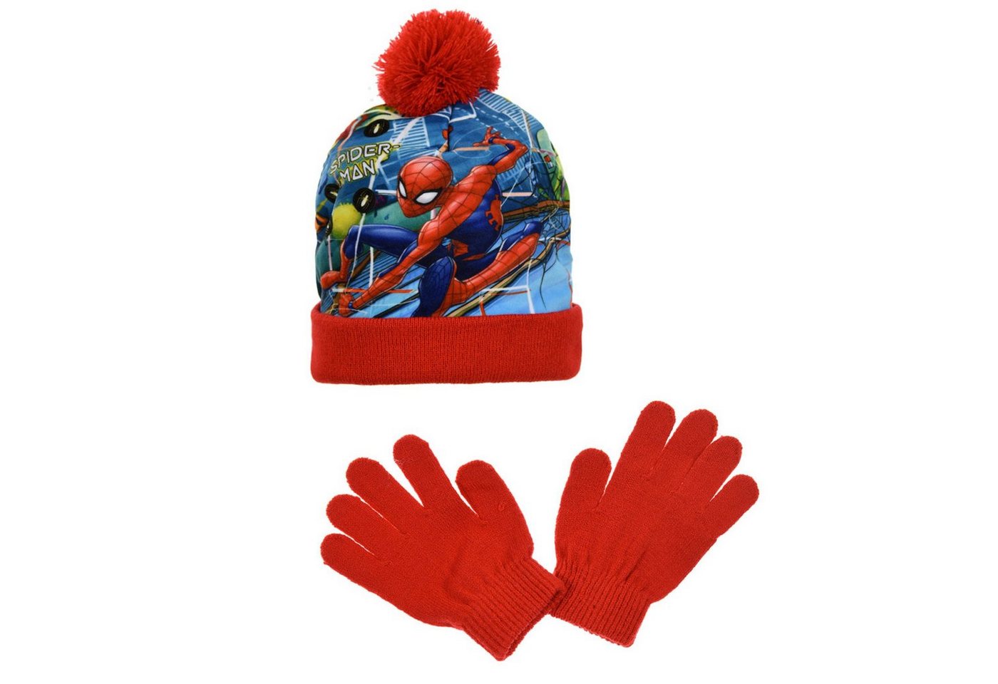 MARVEL Ballonmütze Spiderman Kinder Herbst Winter Set Mütze plus Handschuhe (2-St) Gr. 52 bis 54 von MARVEL