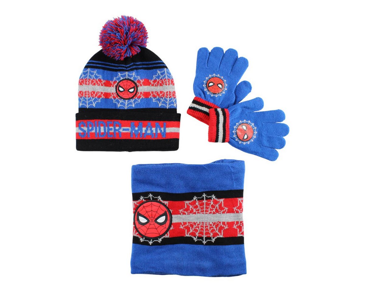 MARVEL Bommelmütze Spiderman Kinder Herbst Winter Set Mütze Loop plus Handschuhe 53/54 (3-St) von MARVEL