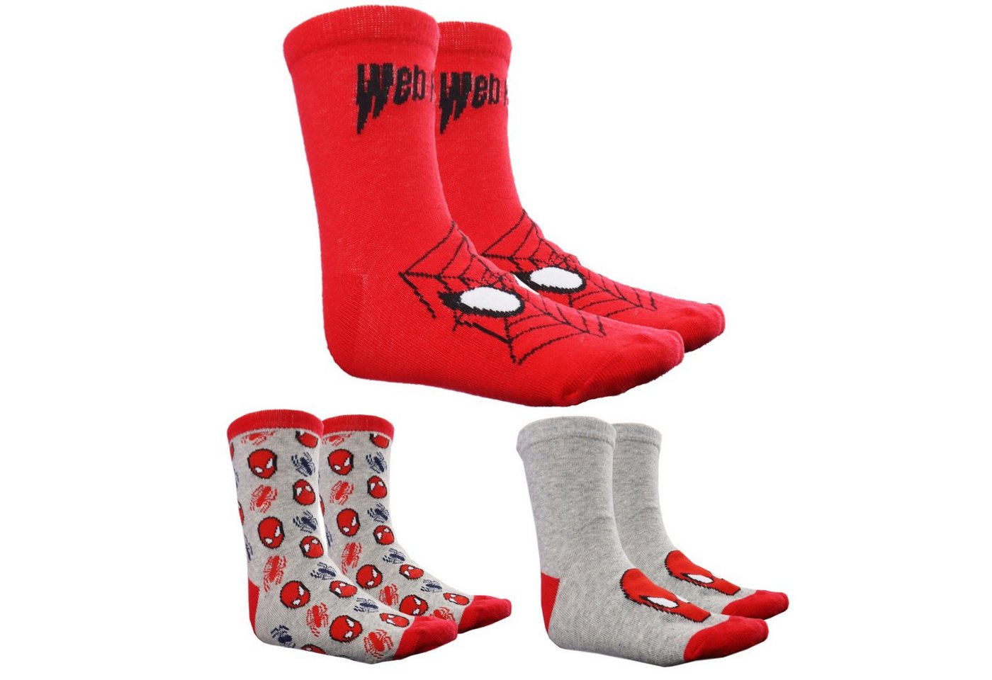 MARVEL Freizeitsocken Spiderman Kinder Socken im 3er Pack Gr. 23 bis 34 von MARVEL