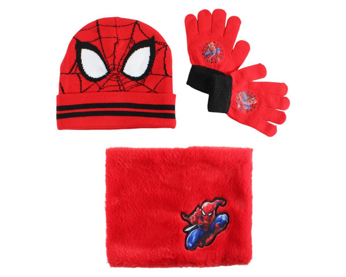 MARVEL Jerseymütze Spiderman Kinder Herbst Winter Set Mütze Loop plus Handschuhe 53/54 (3-St) von MARVEL