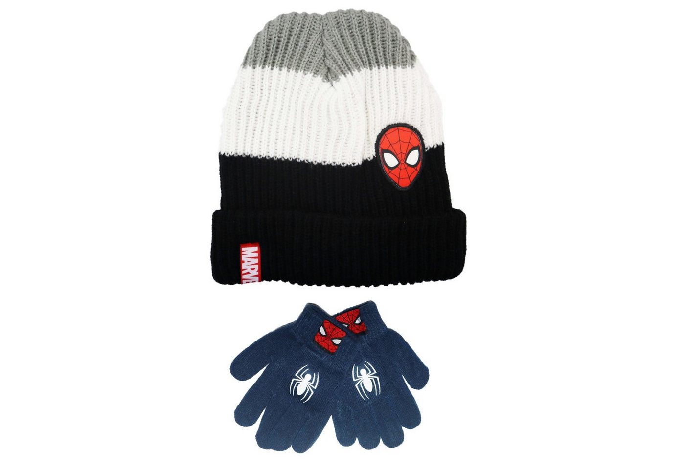 MARVEL Jerseymütze Spiderman Kinder Herbst Winter Set Mütze plus Handschuhe Gr. 52 bis 54 von MARVEL