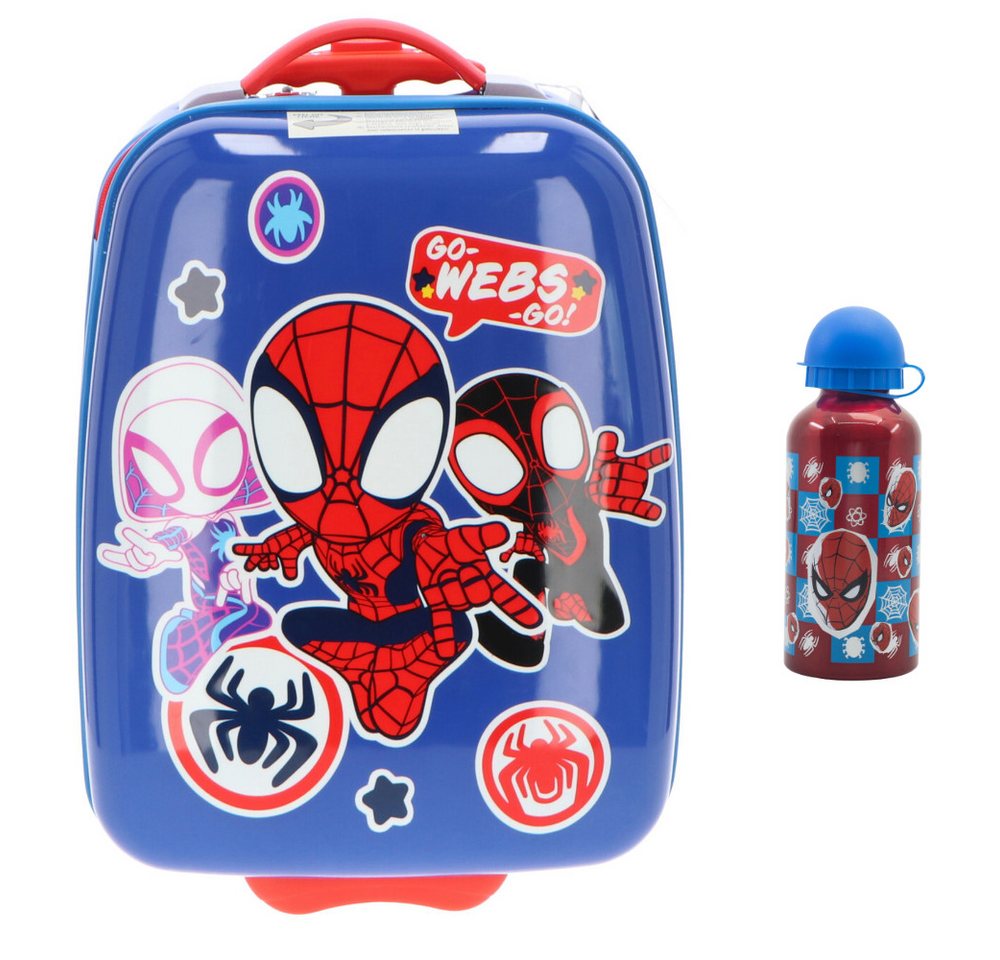 MARVEL Kinderkoffer Marvel Spidey Kinder 2tlg Set Trolley Aluminium Trinkflasche 400 ml, 2 Rollen von MARVEL