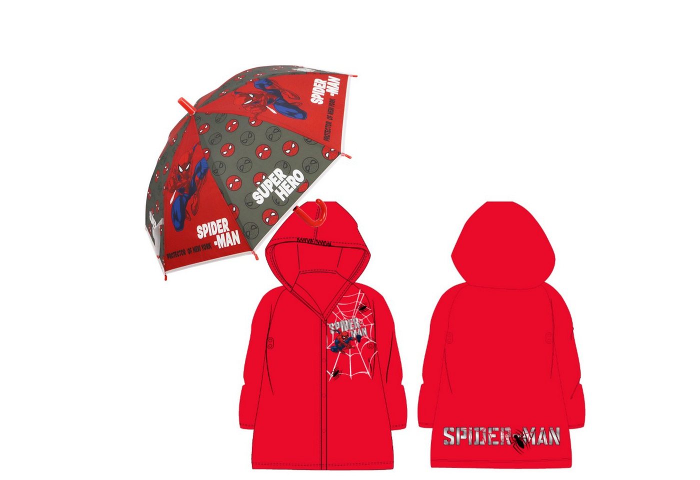 MARVEL Regenponcho Spiderman Kinder Regenschirm plus Regenponcho (2-St) von MARVEL