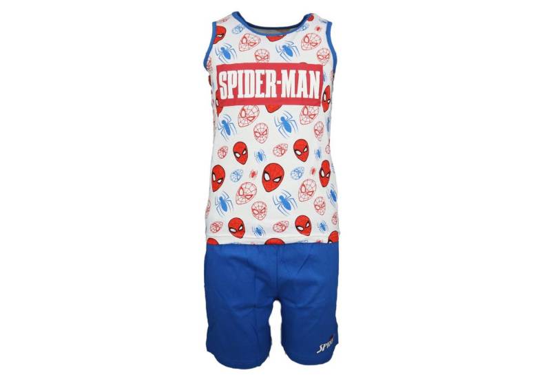 MARVEL Schlafanzug Spiderman ärmelloser Jungen Kinder Pyjama Gr. 98 bis 128, 100% Baumwolle, Blau oder Rot von MARVEL