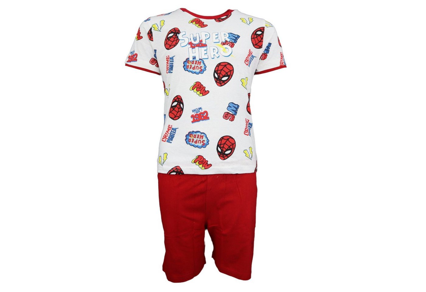 MARVEL Schlafanzug Spiderman kurzarm Kinder Pyjama Gr. 104 bis 134, 100% Baumwolle, Blau oder Rot von MARVEL