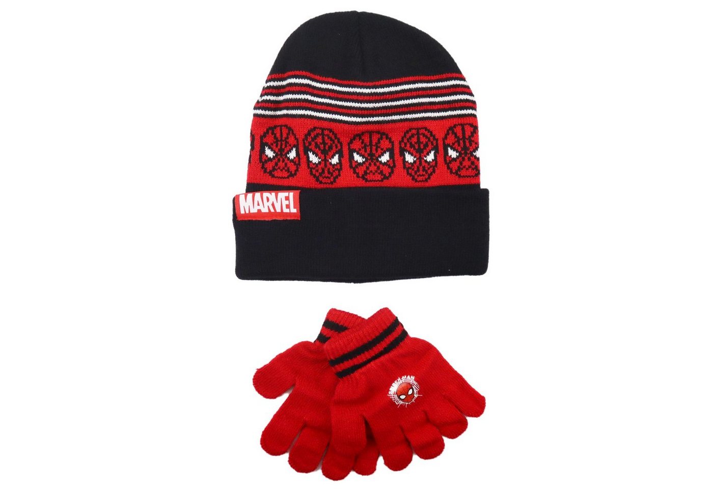 MARVEL Schlupfmütze Marvel Spiderman Jungen Wintermütze plus Handschuhe Gr. 52 bis 54 von MARVEL