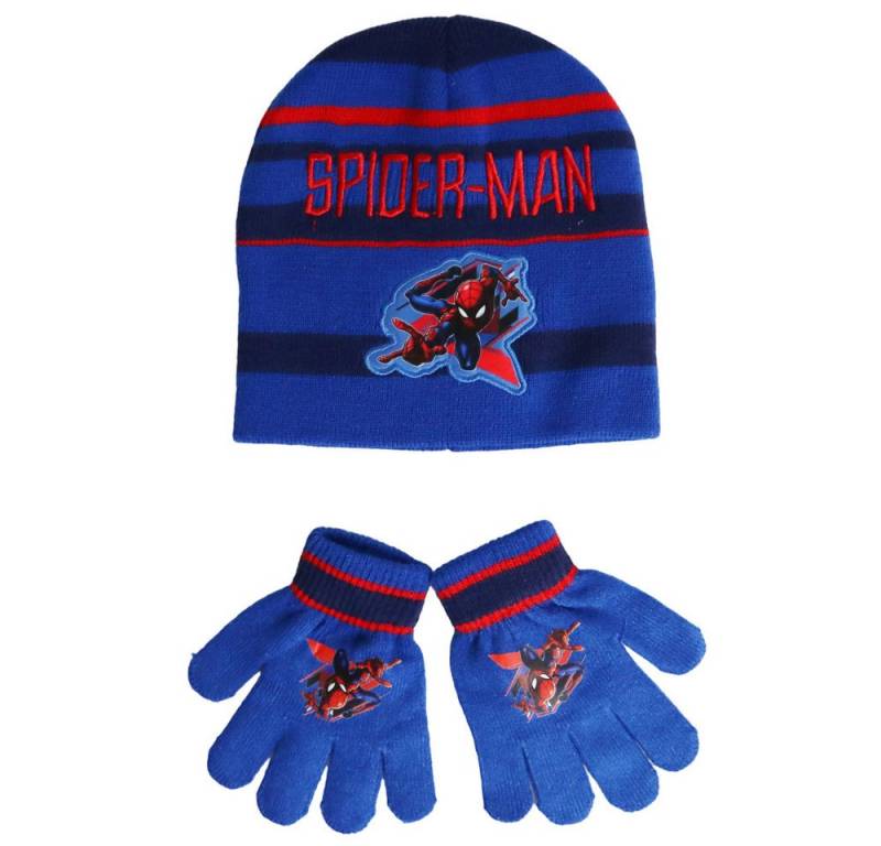 MARVEL Schlupfmütze Spiderman Kinder Herbst Winter Set Mütze plus Handschuhe Gr. 53/54 Onesize von MARVEL