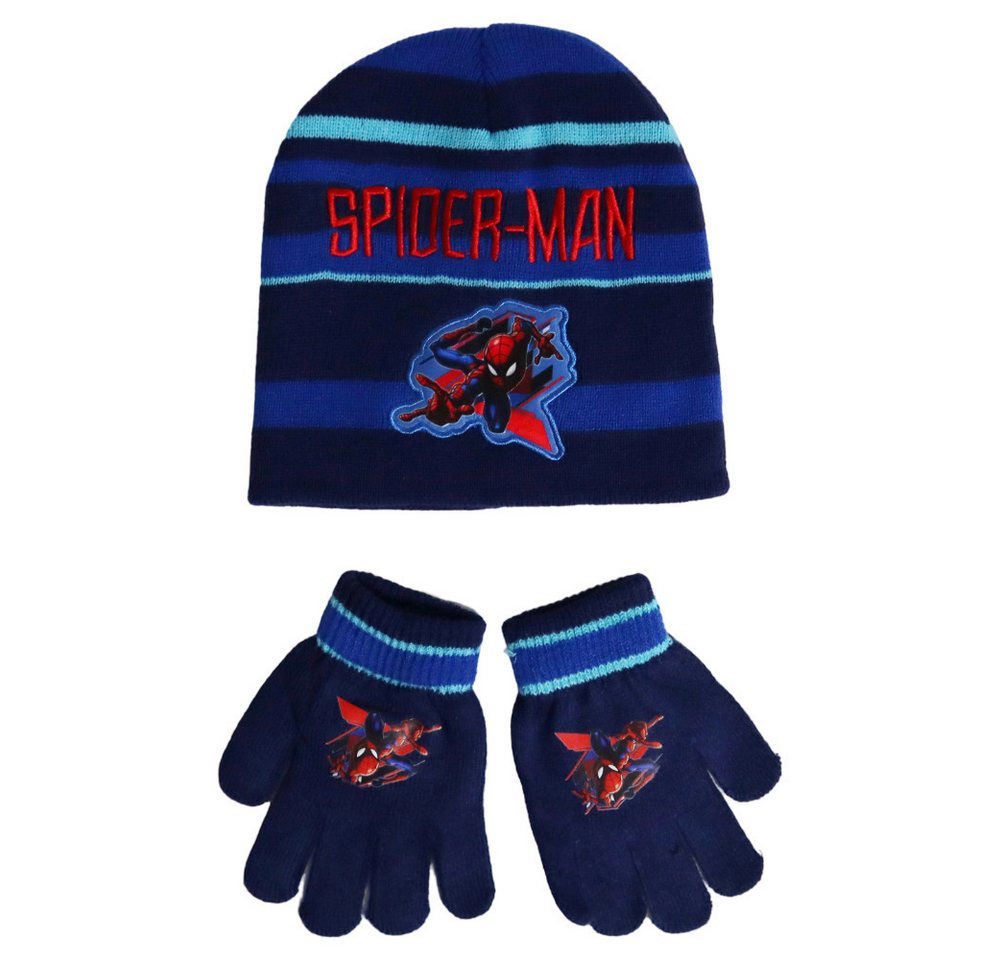 MARVEL Schlupfmütze Spiderman Kinder Herbst Winter Set Mütze plus Handschuhe Gr. 53/54 Onesize von MARVEL