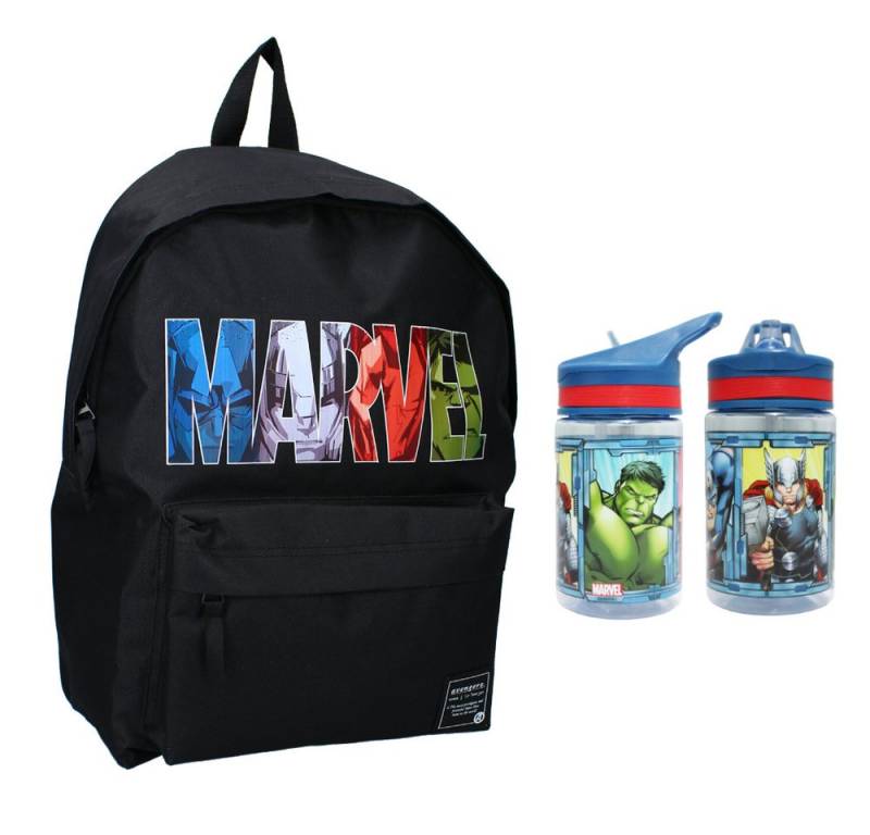 MARVEL Schulrucksack Marvel Avengers Jungen Rucksack plus Trinkflascha Gr.43x30x14 cm (2-tlg) von MARVEL