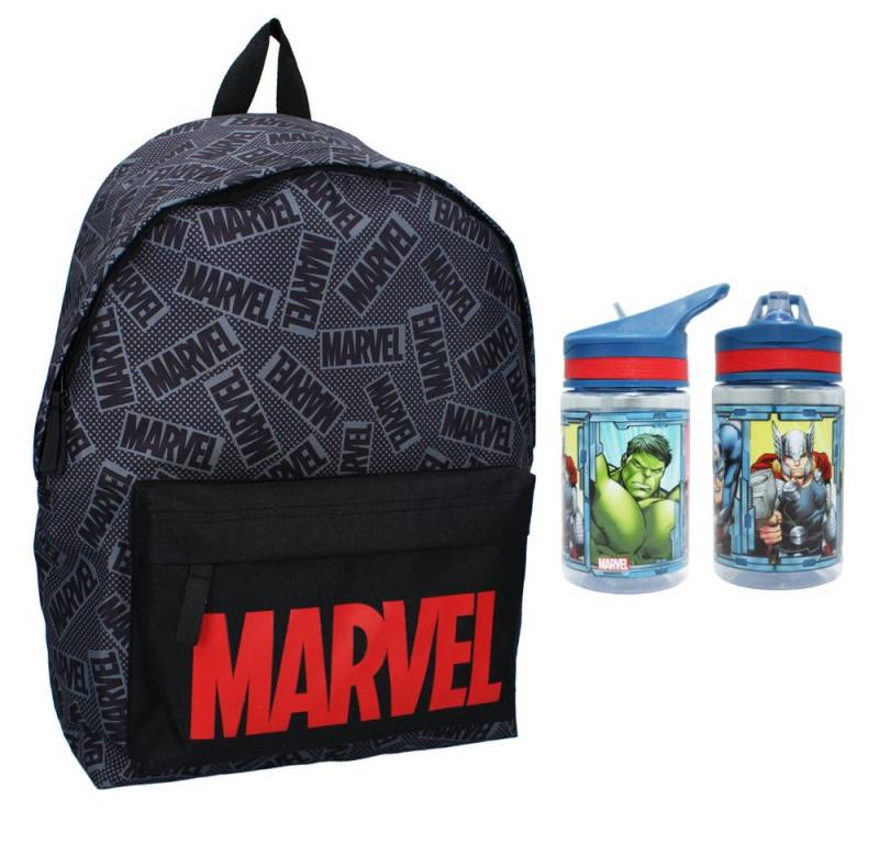 MARVEL Schulrucksack Marvel Jungen Rucksack plus Trinkflasche Gr.43x30x14 cm (2-tlg) von MARVEL