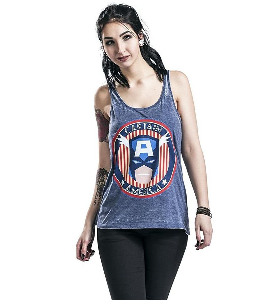 MARVEL Tanktop Captain America Vintage Washed Girl-Top blau, Blau, Skinny Fit Damen und Mädchen T-Shirt ohne Ärmel Gr. S M L XL von MARVEL