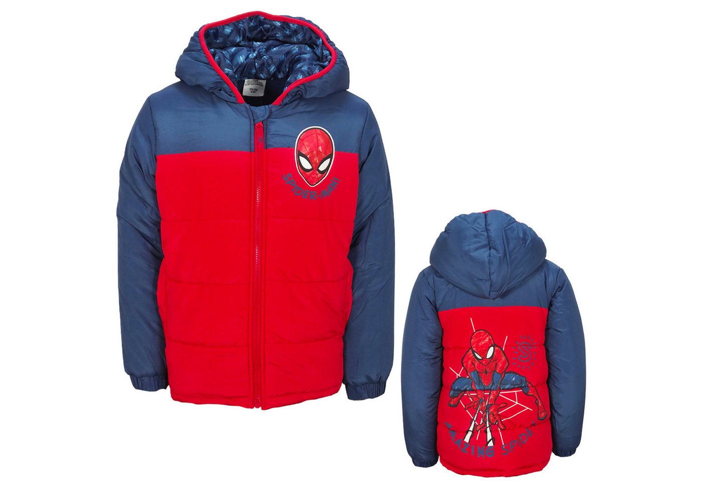 MARVEL Winterjacke Marvel Spiderman Kinder Winterjacke Jungen Jacke mit Kapuze Gr. 92 bis 128 von MARVEL