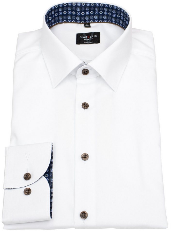 MARVELIS Businesshemd Body Fit stark tailliert Kentkragen Kontrastknöpfe von MARVELIS