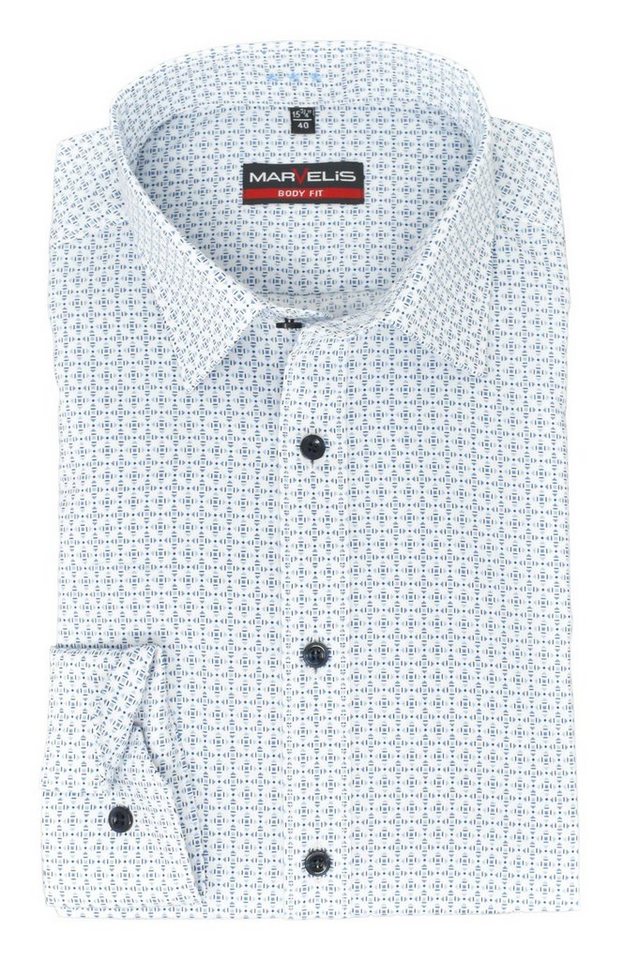 MARVELIS Businesshemd Businesshemd - Body Fit - ELA - Muster - Hellblau Allover-Print von MARVELIS