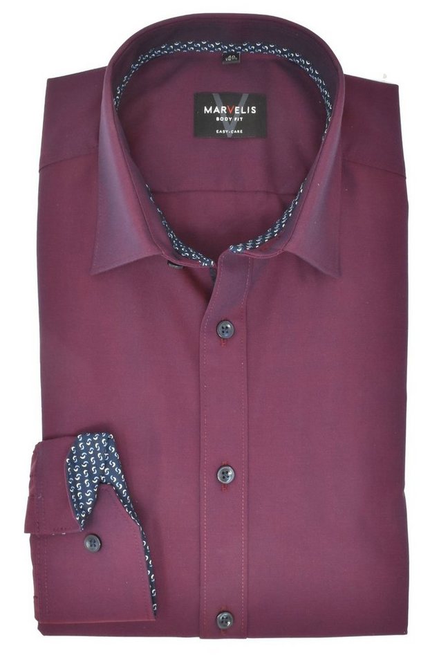 MARVELIS Businesshemd Businesshemd - Body Fit - Langarm - Einfarbig - Bordeaux von MARVELIS