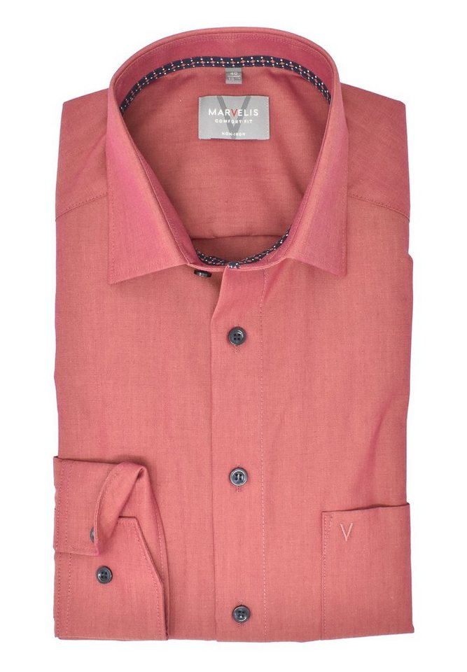 MARVELIS Businesshemd Businesshemd - Comfort Fit - Langarm - Einfarbig - Rot von MARVELIS