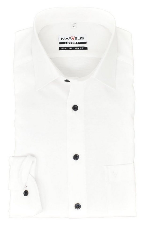 MARVELIS Businesshemd Businesshemd - Comfort Fit - Langarm - Einfarbig - Weiß von MARVELIS