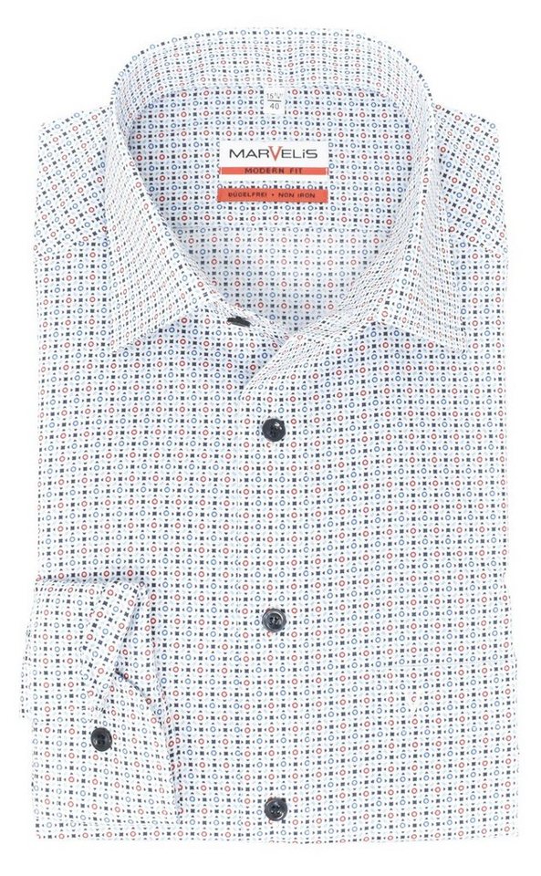 MARVELIS Businesshemd Businesshemd - Modern Fit - ELA - Muster - Rot/Blau/Weiß Allover-Print von MARVELIS