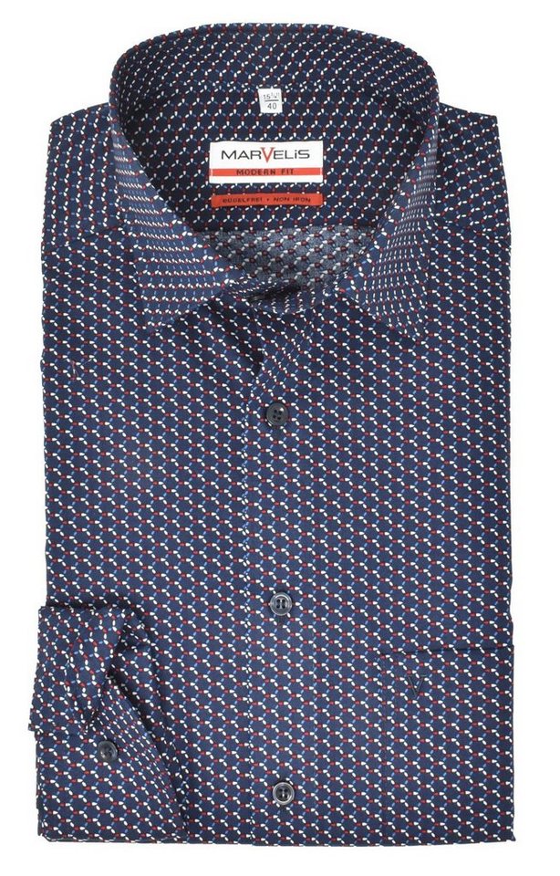 MARVELIS Businesshemd Businesshemd - Modern Fit - ELA - Muster - Rot/Blau/Weiß Allover-Print von MARVELIS