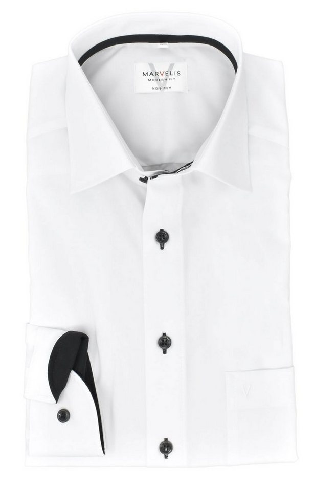 MARVELIS Businesshemd Businesshemd - Modern Fit - Langarm - Einfarbig - Weiß von MARVELIS