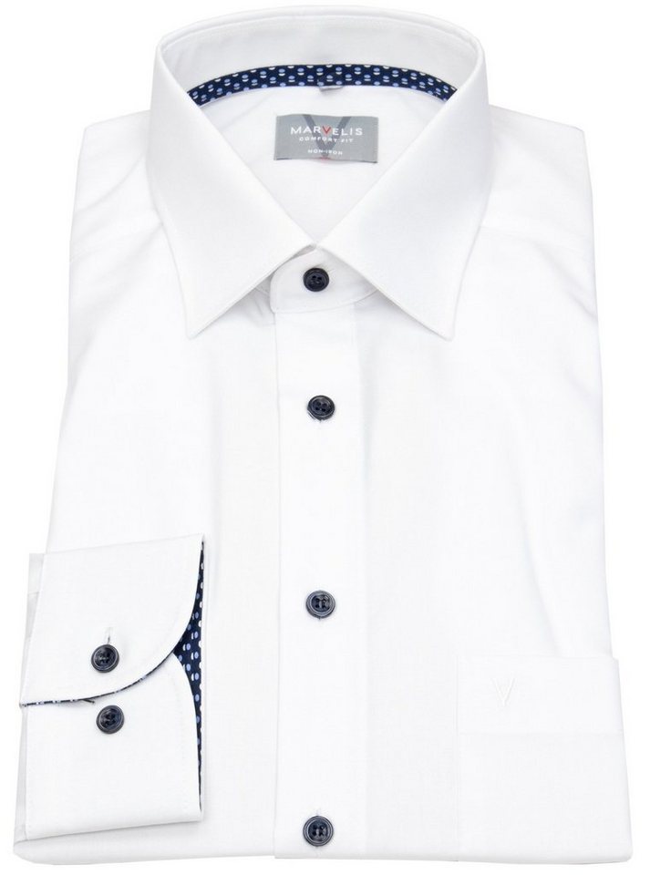 MARVELIS Businesshemd Comfort Fit bügelfrei Kentkragen Kontrastknöpfe von MARVELIS
