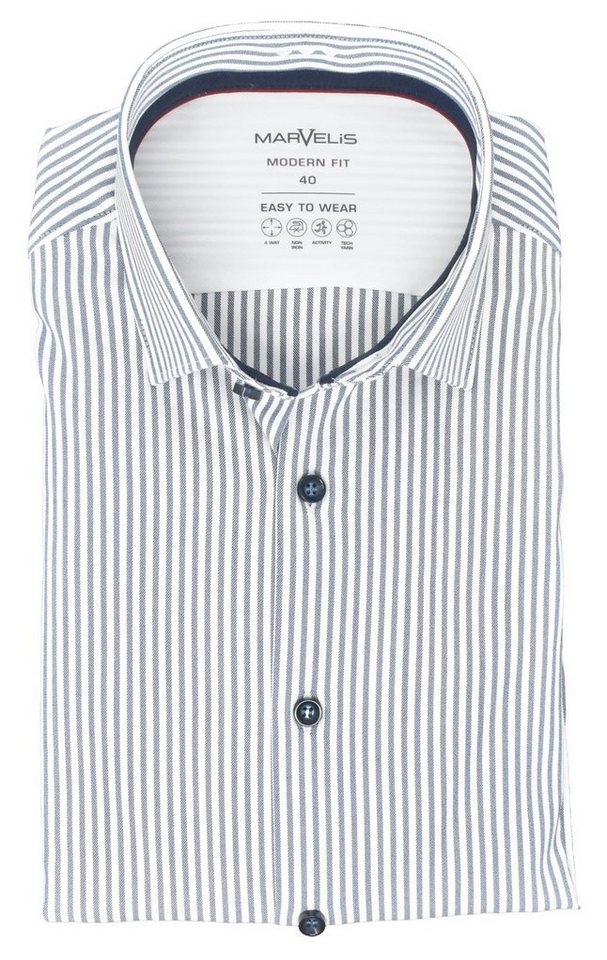 MARVELIS Businesshemd Easy To Wear Hemd - Modern Fit - Langarm - Gestreift - Dunkelblau/Weiß von MARVELIS