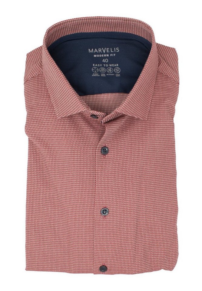 MARVELIS Businesshemd Easy To Wear Hemd - Modern Fit - Langarm - Struktur - Rot 4-Wege-Stretch von MARVELIS