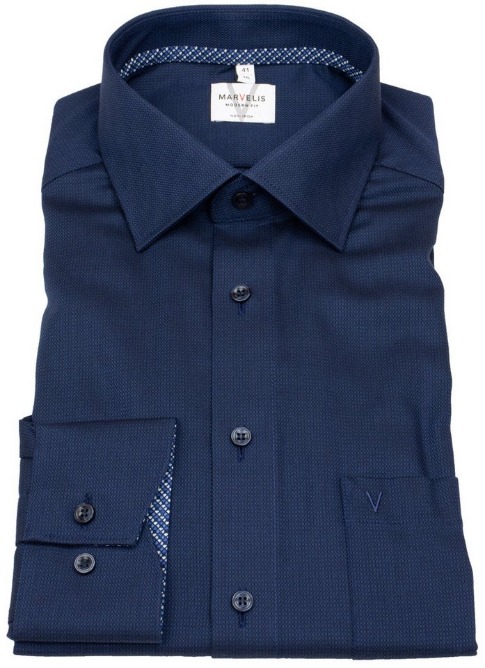MARVELIS Businesshemd Modern Fit leicht tailliert bügelfrei Kentkragen von MARVELIS