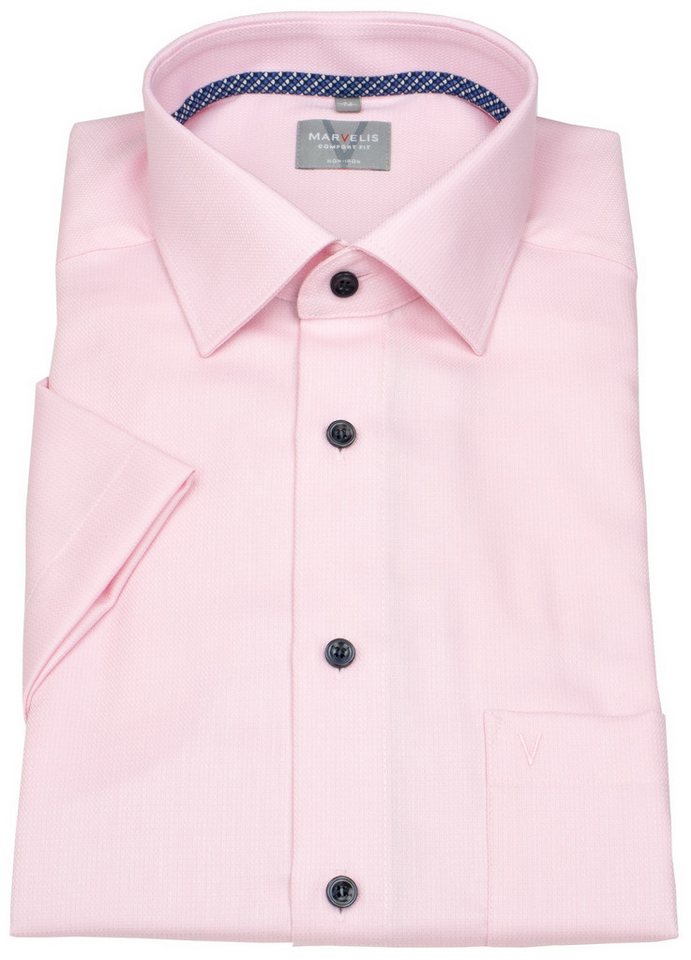 MARVELIS Kurzarmhemd Comfort Fit bügelfrei Kentkragen Kontrastknöpfe von MARVELIS