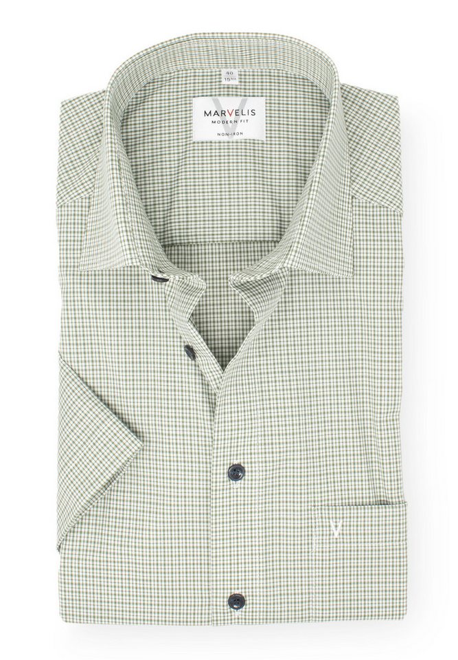 MARVELIS Kurzarmhemd Kurzarmhemd - Modern Fit - Kariert - Olive von MARVELIS