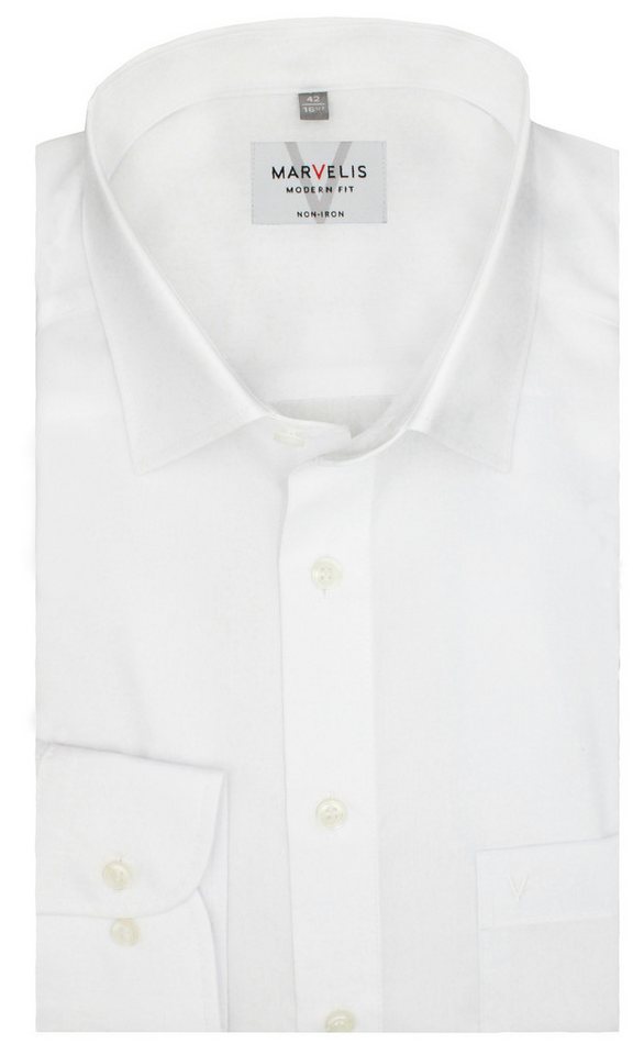 MARVELIS Langarmhemd, Modern Fit, Extra Langer Arm 69 cm, Weiß Extra Langer Arm von MARVELIS