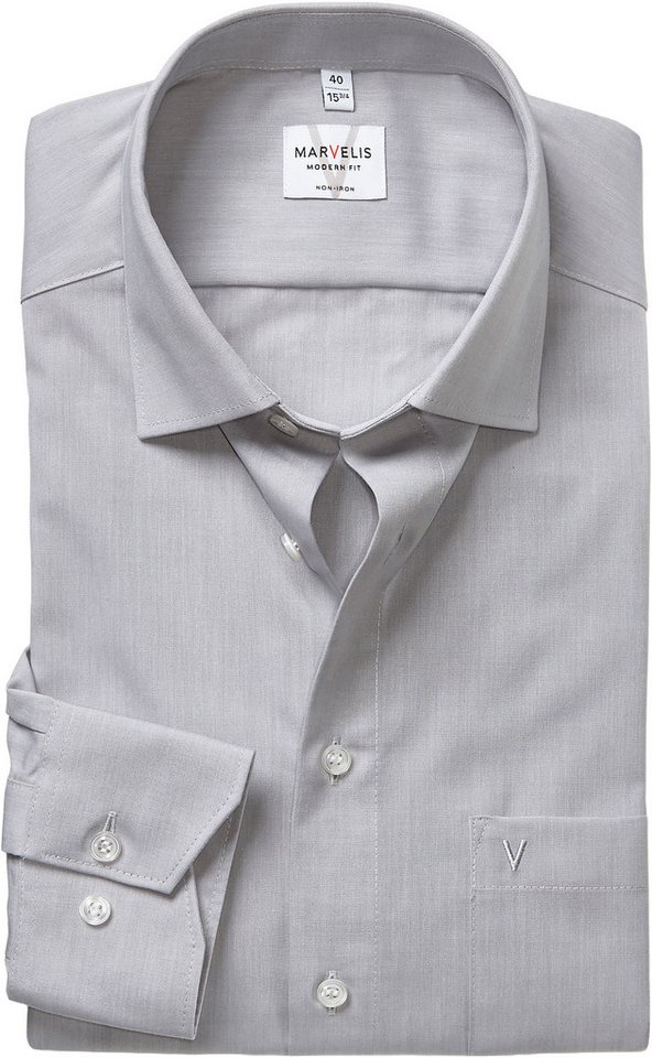 MARVELIS Langarmhemd Businesshemd, Basic, New-Kentkragen, leicht tailliert von MARVELIS