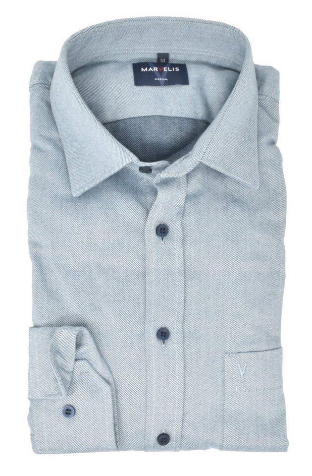 MARVELIS Langarmhemd Freizeithemd - Casual Modern Fit - Langarm - Einfarbig - Hellblau Feinstreifen von MARVELIS